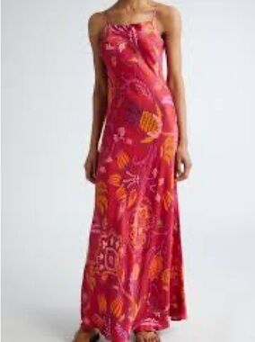 FARM Rio Pink and Orange Floral Strapless Maxi Dress
